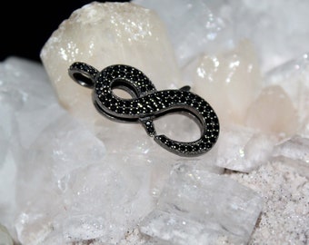 Cierre de langosta espinal negro pavé: cierre artesanal de plata de ley 925 (30 x 12 x 0,6 mm)
