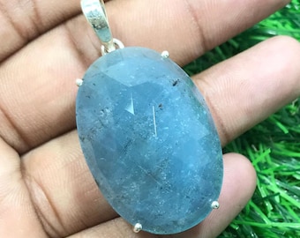 Natural Aquamarine Pendant, 925 Sterling Silver Pendant, Aquamarine Pendant, Gemstone Pendant, Wedding Gift, Gift For Her