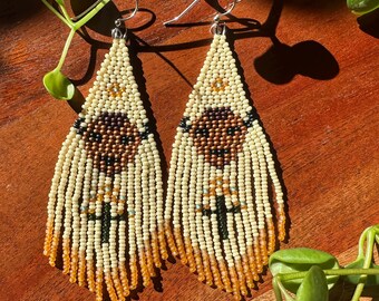Native American Beaded Buffalo Fringe Earrings