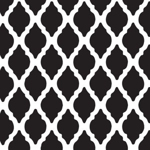 May include: A repeating pattern of black, teardrop-shaped forms against a white background. The shapes are arranged in a grid-like fashion, creating a visually interesting and symmetrical design. The pattern is simple yet striking.