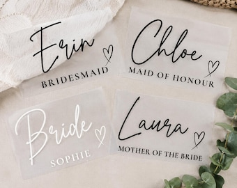 Personalised Wedding Iron-On Vinyl Decals, heat transfer bridal names, wedding robes DIY, bridal party gifts