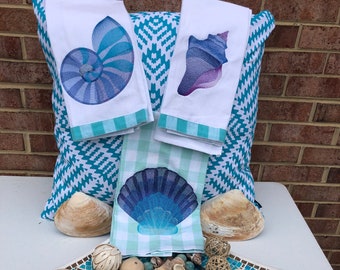 2 Hanging Kitchen Dish Towels With Crochet Tops Beach Cabanas By The Sea
