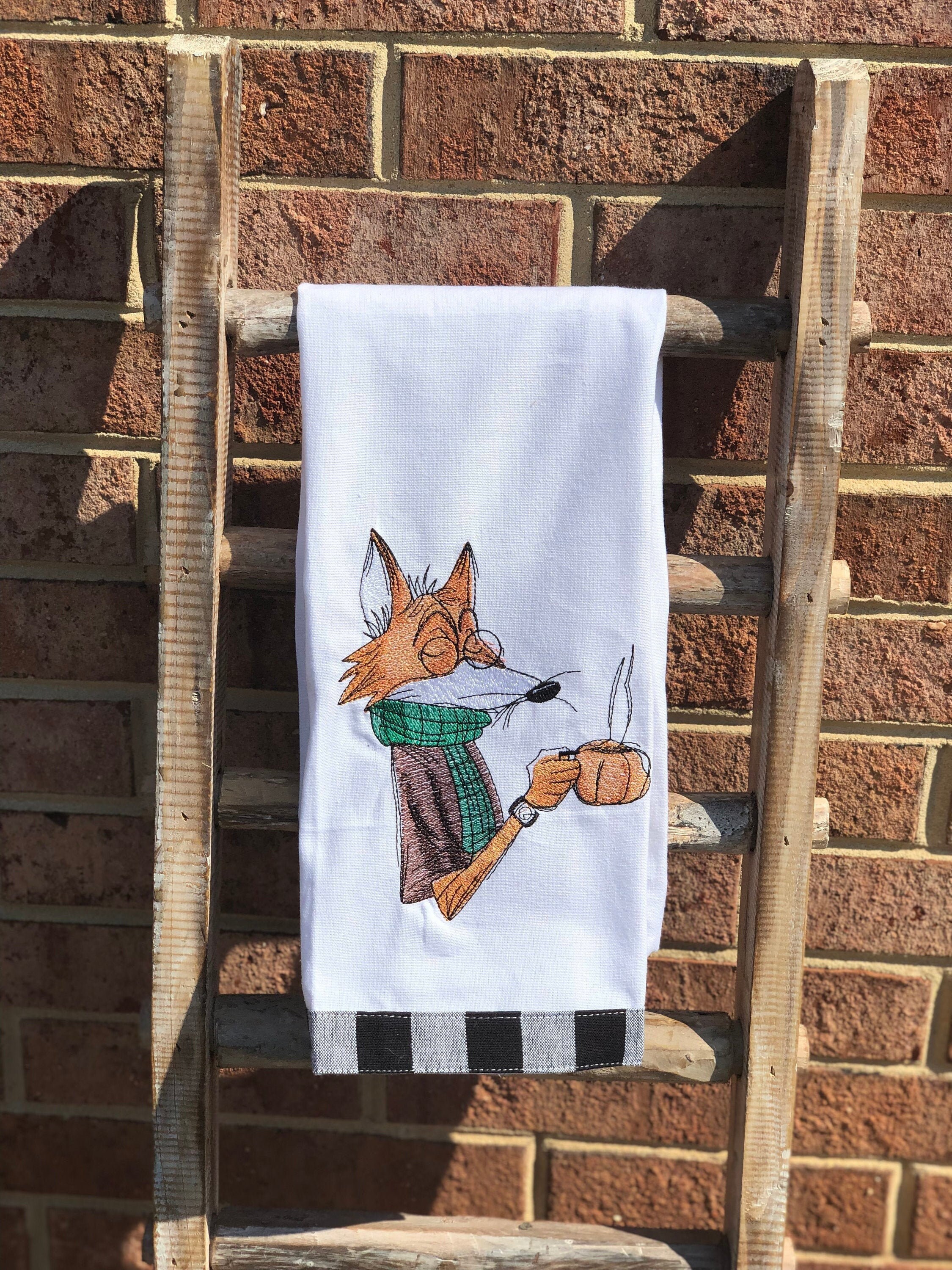 Fox Kitchen TowelFox DecorFox T TowelEmbroidered Fox Etsy