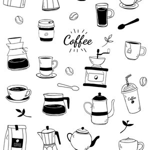 Collection d'icônes de café - Illustrations numériques dessinées à la main - Facile à utiliser pour tous les projets de création de bricolage