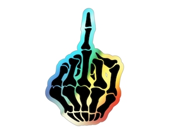 Holografischer Skelett Mittelfinger Aufkleber - Goth Halloween Vinyl Aufkleber