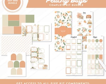 May 2026 Monthly Kit Bundle | Peachy Days | Digital Pre-Cropped Stickers & Planner Inserts | Goodnotes + Noteful + Individual PNGs