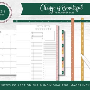 2025 Kit 7 onglets pour agenda numérique | Le changement, c'est beau | Fichiers de la collection Goodnotes + fichiers PNG individuels | Stickers prérecadrés
