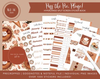 2025 Kit 36 stickerboek met gesplitst scherm | Geef de taart door, alsjeblieft! | Thanksgiving-stickers | 1000+ digitale stickers | Goodnotes + Opmerkelijk