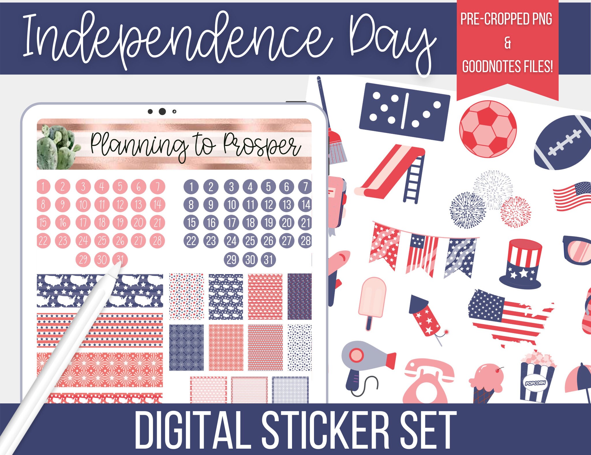 Independence Day Digital Sticker Set | Pre-Cropped Stickers | Goodnot…
