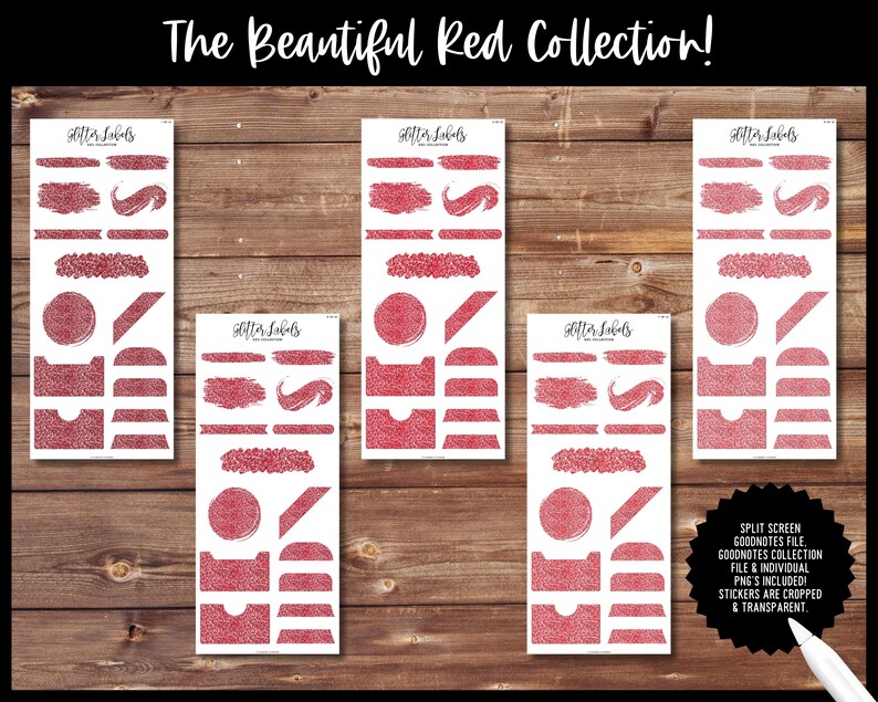 Glitter Labels - Red Collection | Digital Stickers | Split Screen ...