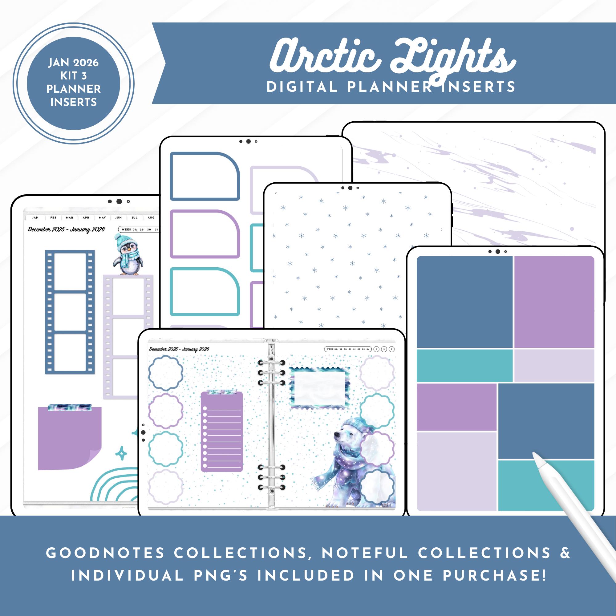 January 2026 Kit 3 Digital Planner Inserts | Arctic Lights | Goodnotes ...