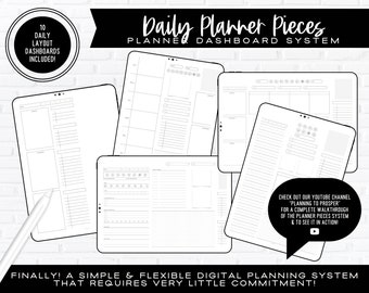 Daily Layout Dashboards - Planer Pieces System | 10 tägliche Layouts enthalten | Hochformat & Querformat | PDF Dokumente für die digitale Planung