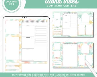 July 2026 Kit 2 Command Centers | Aloha Vibes | Portrait + Landscape PDF Documents - Daily Dashboard