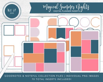 2025 Kit 27 Digital Planner Inserts | Magical Summer Nights | Goodnotes + Noteful Collections | Individual PNGs | PreCropped Stickers