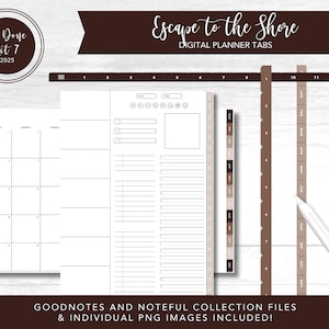 2025 Ta Done Kit 7 Digital Planner Tabs | Escape to the Shore | Goodnotes + Noteful Collection Files | Individual PNG&#39;s | PreCropped