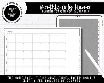 January to December 2025 | Monthly ONLY Digital Planner | Landscape & Portrait | Dated + Hyperlinked | Mon + Sun Start