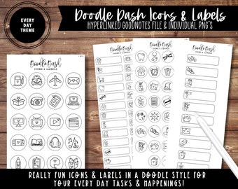 Every Day Doodle Dash Icons & Labels | Digital Stickers | Pre-Cropped | Split Screen | Goodnotes File + Individual PNG's included!