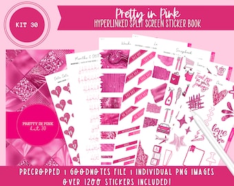 Kit 30 Digital Sticker Book | Pretty in Pink | Over 1200 Stickers | Pre-Cropped Stickers | Goodnotes File | Individual PNG Images |