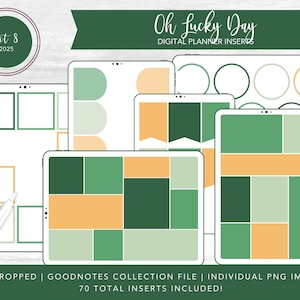 2025 Kit 8 Digital Planner Inserts | Oh Lucky Day | Goodnotes Collection Files + Individual PNGs | PreCropped Transparent Sticker