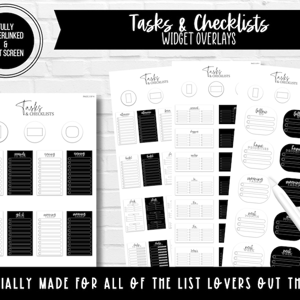 Tasks & Checklists | Widget Overlays | Inserts for Widget Shapes | Goodnotes File + Individual PNG's included!