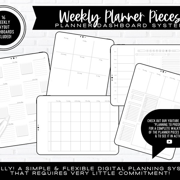 Weekly Layout Dashboards - Planner Pieces System | 16 Weekly Layouts Included | Portrait & Landscape | PDF Documents for Digital Planning