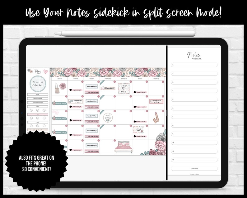 Side Kick Note Notes Sidekick - Planner Sidekick Booklet | Split Screen & Phone ...