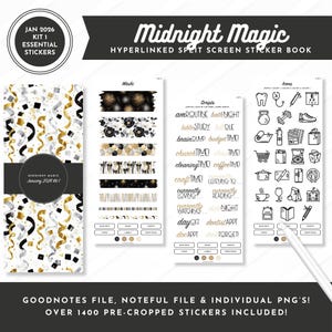 Januar 2026 Kit 1 Essentials Stickerbuch | Mitternachtszauber | Geteilter Bildschirm | 1400+ digitale vorgeschnittene Aufkleber | Goodnotes + Noteful Dateien