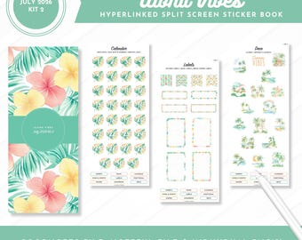 July 2026 Kit 2 Sticker Book | Aloha Vibes | Split Screen | Digital Pre-Cropped Stickers | Goodnotes + Noteful Files + Individual PNGs