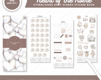 2026 Mini Kit 1 Klistermärkesbok | Hemmets hjärta | Delad skärm | Digitala förbeskurna klistermärken | Goodnotes + Noteful-filer + individuella PNG-filer