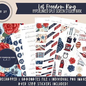 Kit 27 Digital Sticker Book | Let Freedom Ring | Over 1200 Stickers | Pre-Cropped Stickers | Goodnotes File | Individual PNG Images |