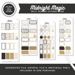 January 2026 Kit 1 Shape Stickers | Midnight Magic | Split Screen Sticker Book | Goodnotes + Noteful Files + Individual PNGs