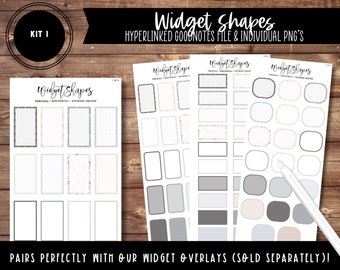Kit 1 Widget Shape Stickers | Pre-Cropped | Split Screen | Goodnotes File + Individual PNG's included! 100 Stickers!