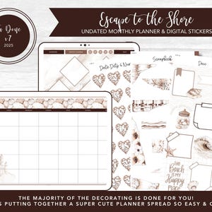 2025 Ta Done v7 Undated Monthly Digital Planner & Stickers | Escape to the Shore | Decorated + Hyperlinked | Landscape + Portrait