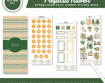 July 2026 Kit 1 Sticker Book | Tropical Haven | Split Screen | Digital Pre-Cropped Stickers | Goodnotes + Noteful Files + Individual PNGs