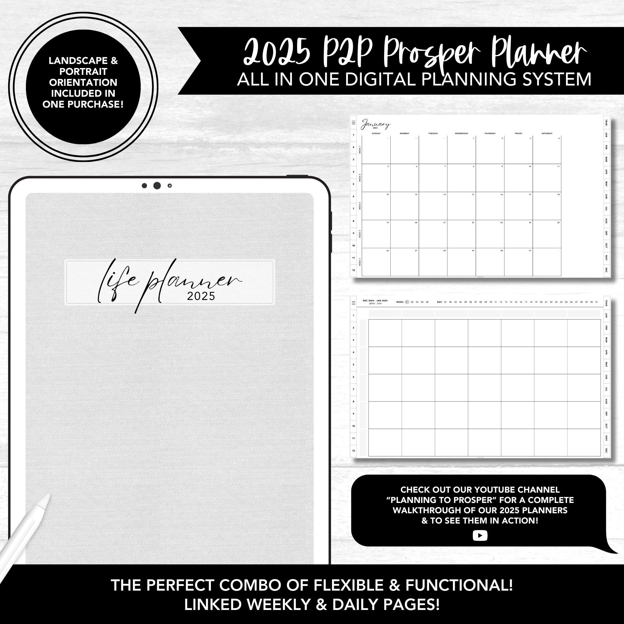 2025 P2P Prosper Digital Planner | Dated All in One Digital Planner | Customizable Planner System | Landscape & Portrait Included
