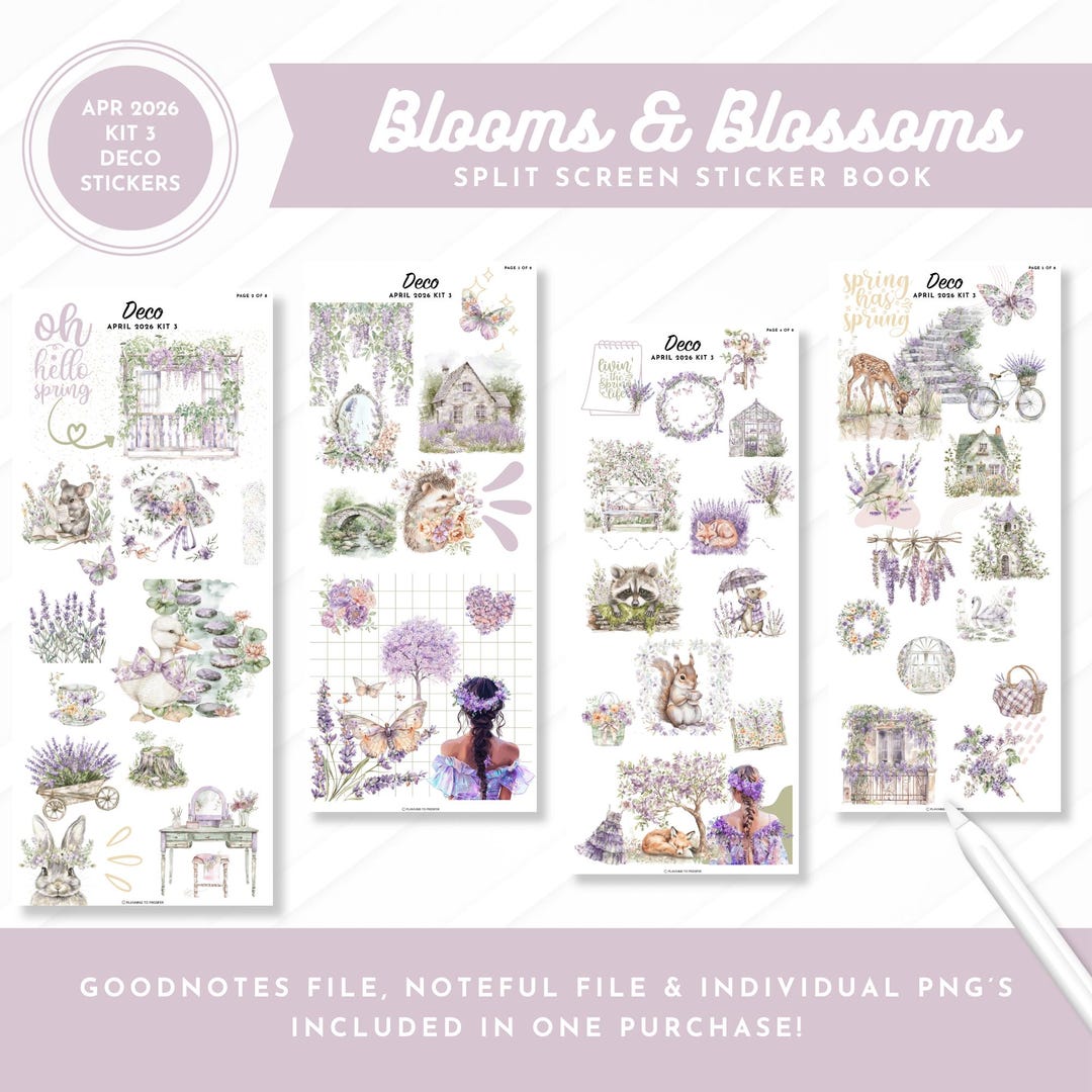 Split Paper Sticker April 2026 Kit 3 Deco Stickers | Blooms & Blossoms | Split Screen ...