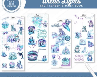 January 2026 Kit 3 Deco Stickers | Arctic Lights | Split Screen Sticker Book | Goodnotes + Noteful Files + Individual PNGs