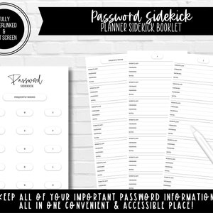 Password Sidekick - Planner Sidekick Booklet | Split Screen & Phone Friendly | Fully Hyperlinked Digital Planner | Digital Accessory