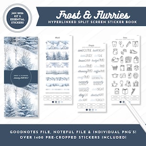 Stickerboek met stickerbenodigdheden: kit 2, januari 2026 | Vorst en buien | Gesplitst scherm | 1400+ digitale voorgesneden stickers | Goodnotes + Noteful Files