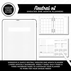 Neutral v1 Undated Monthly Digital Planners | Modern + Simple Hyperlinked Planner | Landscape, Portrait + Ringed Included!