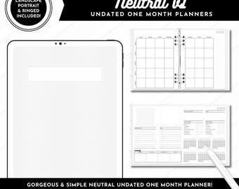Neutral v1 Undated Monthly Digital Planners | Modern + Simple Hyperlinked Planner | Landscape, Portrait + Ringed Included!
