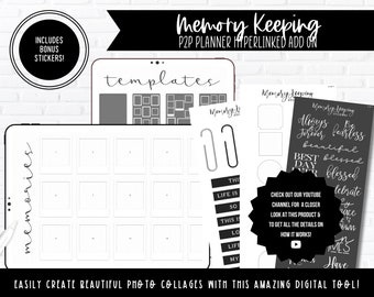 Memory Keeping Planner Add On | Photo Collage Templates & Scrapbook Digital Stickers | Landscape + Portrait | Hyperlinked Digital Planner