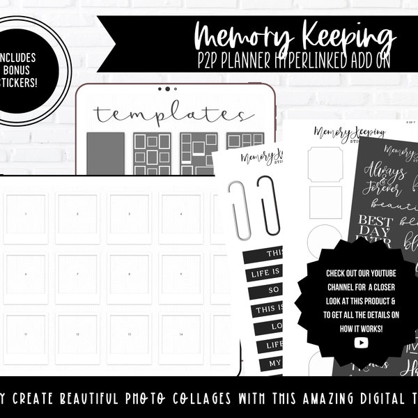 Memory Keeping Planner Add On | Photo Collage Templates & Scrapbook Digital Stickers | Landscape + Portrait | Hyperlinked Digital Planner