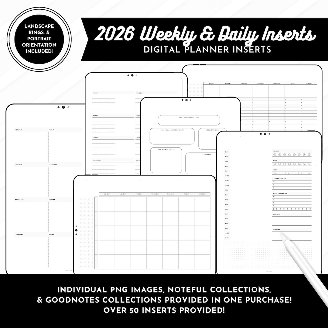 2026 Weekly + Daily Planner Inserts | 50+ Inserts Included | Portrait ...