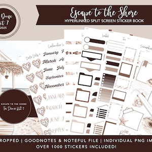 2025 Ta Done Kit 7 Split Screen Sticker Book | Escape to the Shore | Ponad 1000 cyfrowych naklejek | Wstępnie przycięte | Goodnotes + Noteful Files