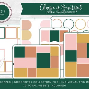 Kit 2025 7 Inserti per pianificatore digitale / Il cambiamento è bello / File di raccolta Goodnotes + PNG individuali / Adesivo trasparente pretagliato