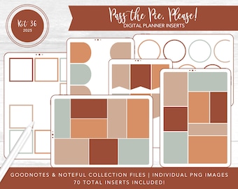 2025 Kit 36 digitale planner-inzetstukken | Geef de taart door, alsjeblieft! | Goodnotes + opmerkelijke collecties | Afzonderlijke png-bestanden | Voorgesneden stickers