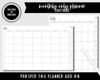 50% OFF July 2023 to June 2024 | Monthly ONLY Planner Add On | Light Mode | Planner Add On | Landscape & Portrait | Dated + Hyperlinked |