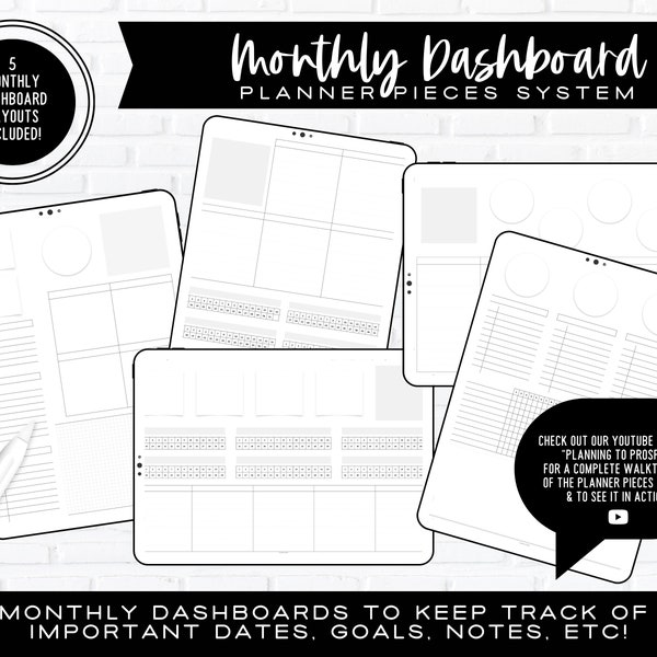 Monthly Dashboards | P2P Planner Pieces System | Individual PDF Documents | Portrait + Landscape Included | Goodnotes