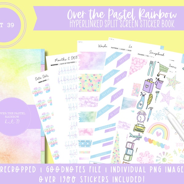 Special Edition:  Kit 39 Digital Sticker Book | Over the Pastel Rainbow | Over 1900 Stickers | Pre-Cropped | Goodnotes | PNG Images |